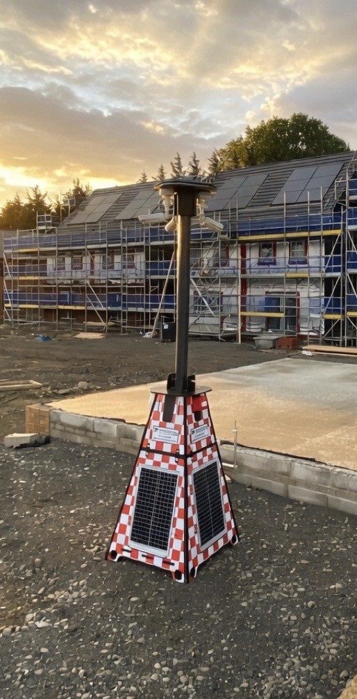 Solar-powered fire detection tower for timber frame construction sites