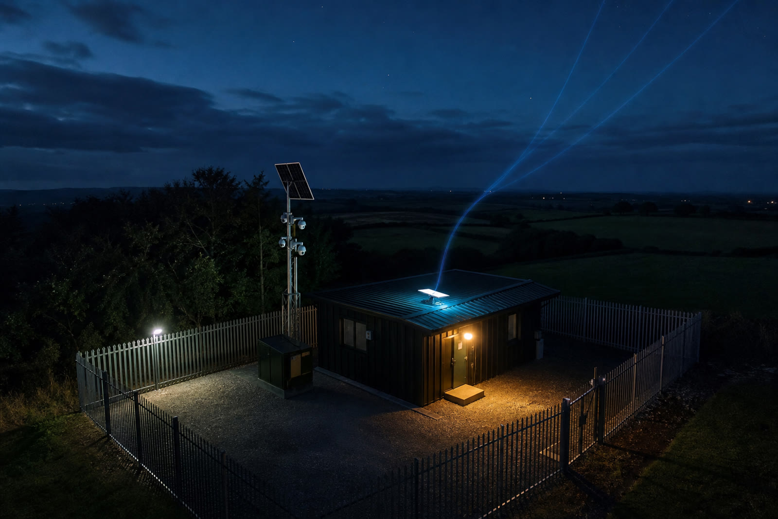 Starlink satellite kit working at night on a remote site